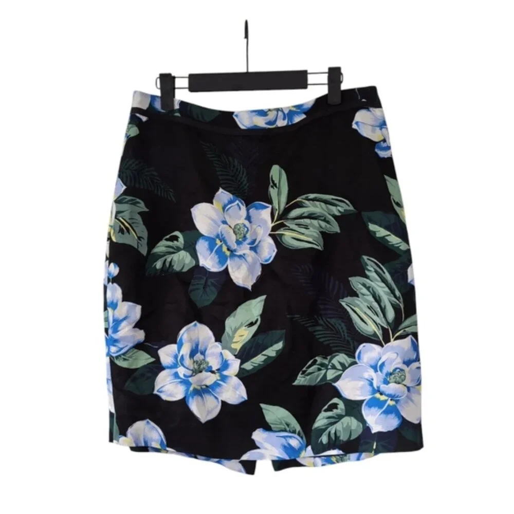 Banana Republic Floral Tropical Hawaii Garden Summer Satin Pencil Skirt 10 - Picture 2 of 9